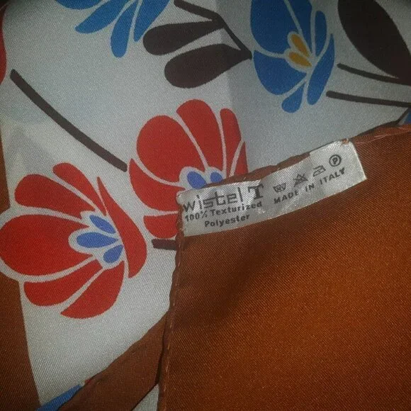 VTG WISTEL T Made in ITALY texturized polyester SQUARE scarf Big FLOWERS FLORAL - Picture 7 of 9